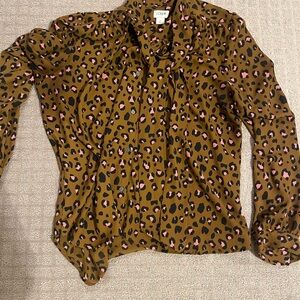 J. Crew Brown and Pink Leopard Patterned Shirt